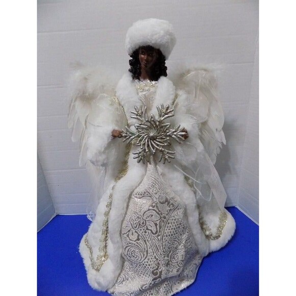 NEW Christmas Black American Snow Queen Angel LED Battery Tree Topper Holiday - Picture 1 of 10